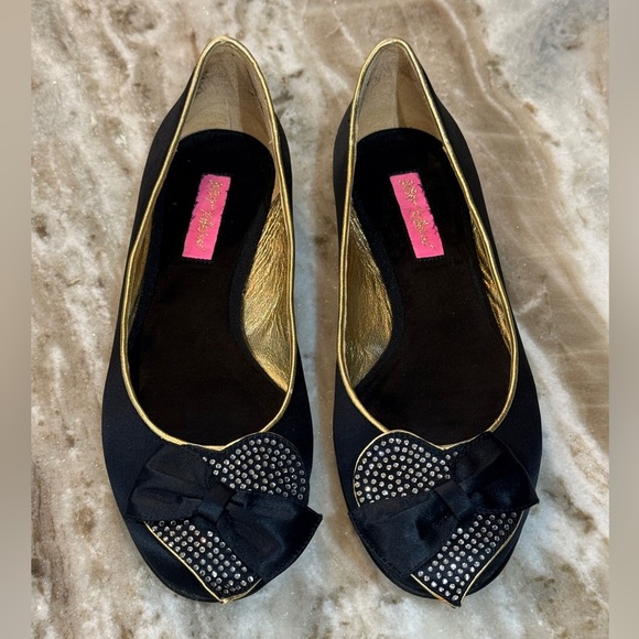 Women’s BETSEY JOHNSON black/gold rhinestone ballet flats- Size 8.5 - Picture 2 of 7